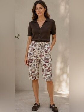 Caractère Floral Jacquard Cropped Capri Pants EU 36 US 25